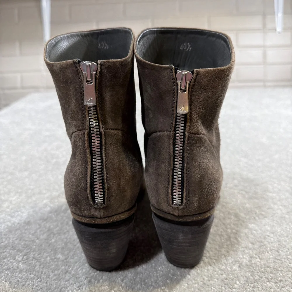 Officine Creative Suede Ankle Boots Taupe Gray Western Pointed Toe EU 40.5 Italy